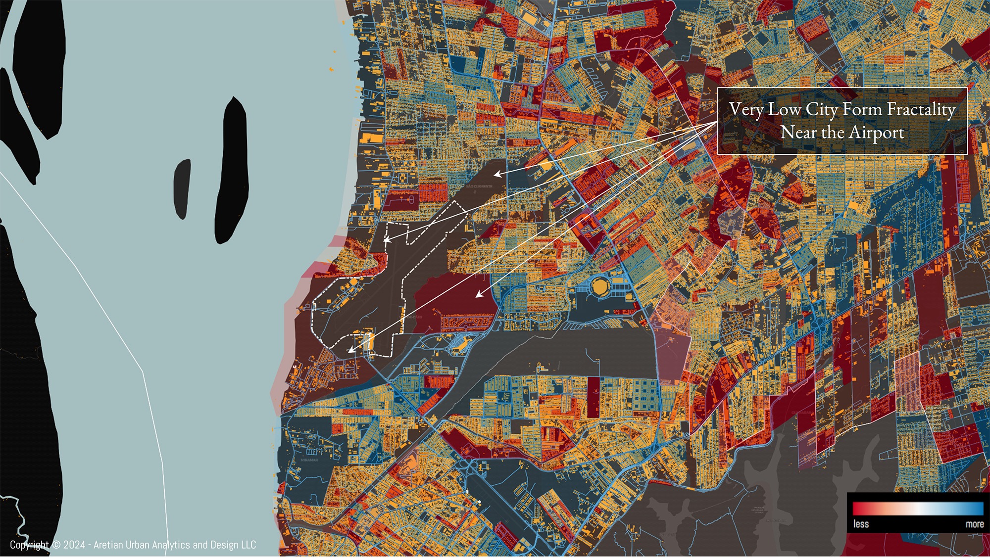 Urban performance mapping of Belém showing city form fractality